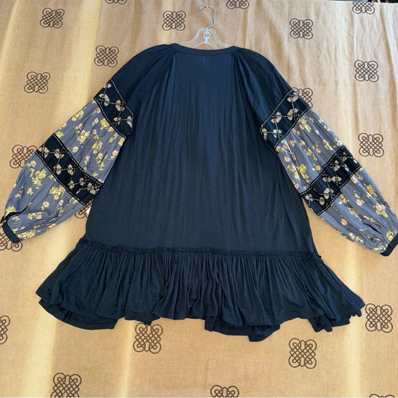 Free People NWT! Women'S Mix It Up Floral Beaded Tunic Dress Or Blouse In Black - Picture 14 of 17